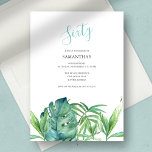 Watercolor Tropical Folhas 60º Aniversário<br><div class="desc">Este simples convite de 60 de aniversário ao ar livre apresenta a palavra Sessenta em uma tipografia de script manuscrita em na moda com detalhes de eventos em uma seringa de cinza de carvão clássico, se houver uma fonte em um fundo branco nítido. Uma réplica da minha palma original de...</div>