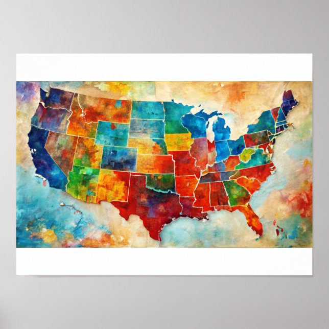 Watercolor USA Map Poster (Frente)