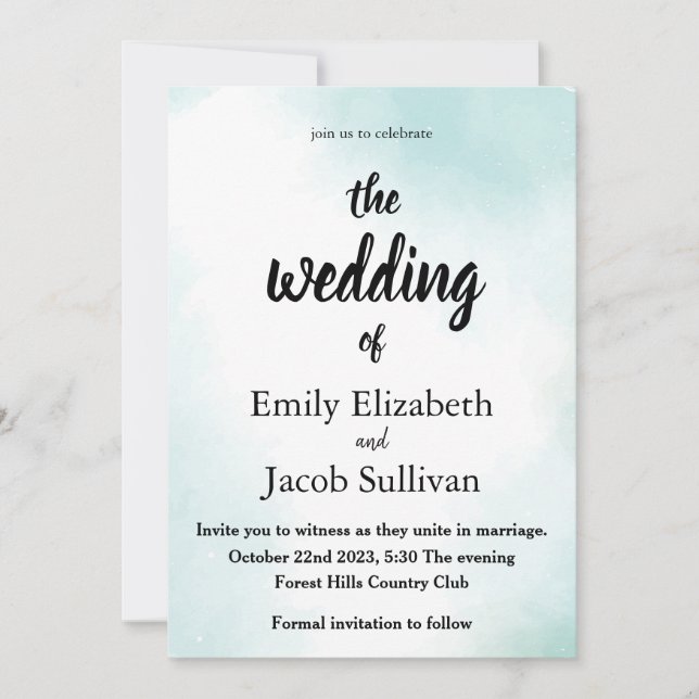 Watercolor Verde O Casamento Do Convite (Frente)