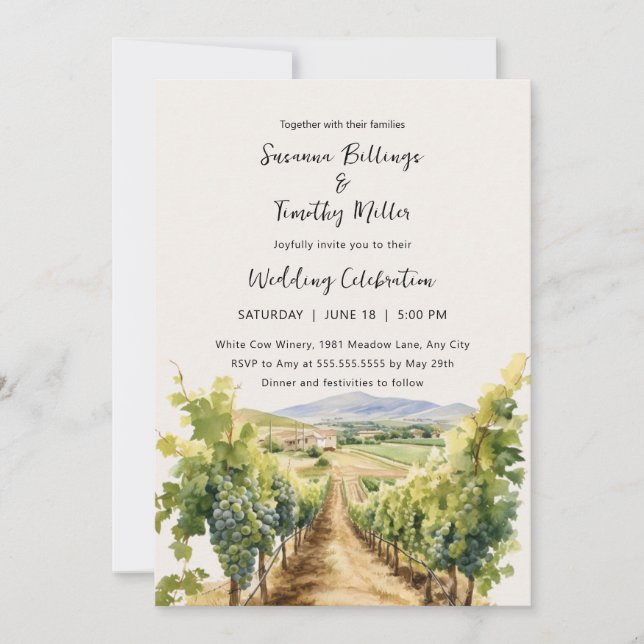 Watercolor Vineyard com convite para casamento RSV (Frente)