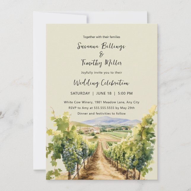 Watercolor Vineyard com convite para casamento RSV (Frente)