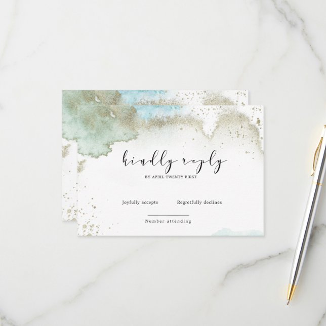 Watercolor Waves Pastel Elegant RSVP Card (Frente/Verso In Situ)
