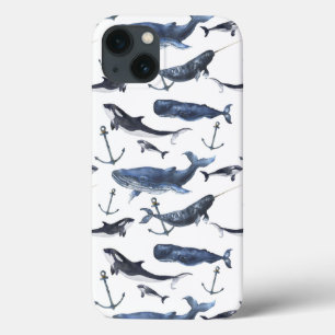 Watercolor Whale & Anchor Pattern