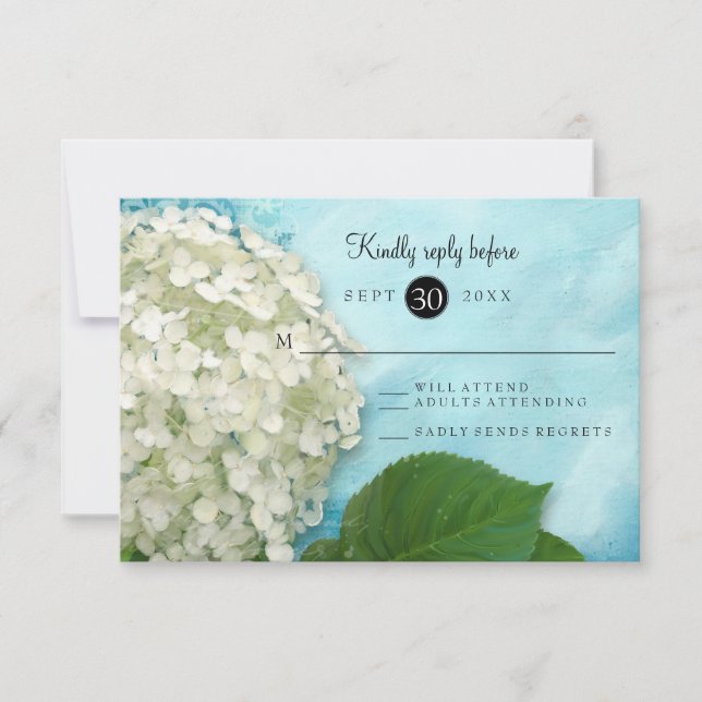 Watercolor White Hydrangea Floral Weding RSVP (Frente)
