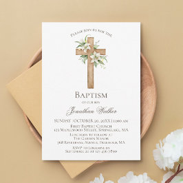 Watercolor White Lily Floral Baptism Convite