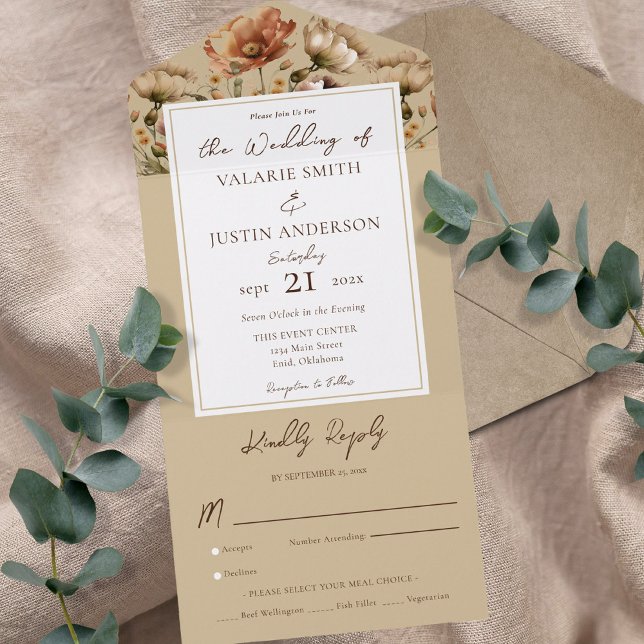 Watercolor Wildflower Beige Wedding (Criador carregado)