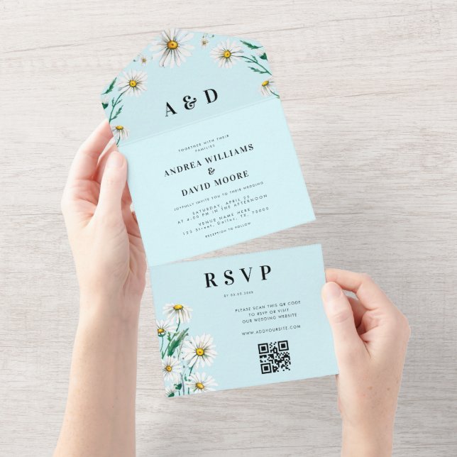 Watercolor Wildflower Daisy All in One Wedding (Aba destacável)