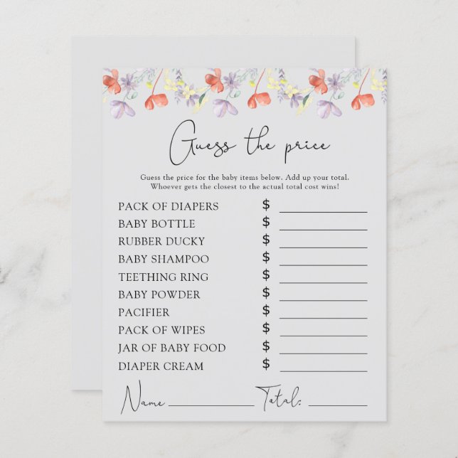 Watercolor Wildflower Price Guess game (Frente/Verso)