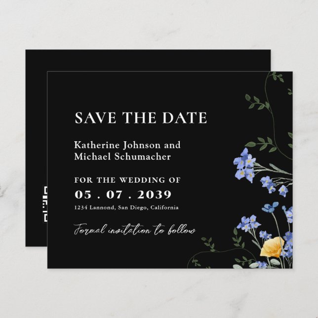 Watercolor Wildflower QRcode Weding A Data (Frente/Verso)