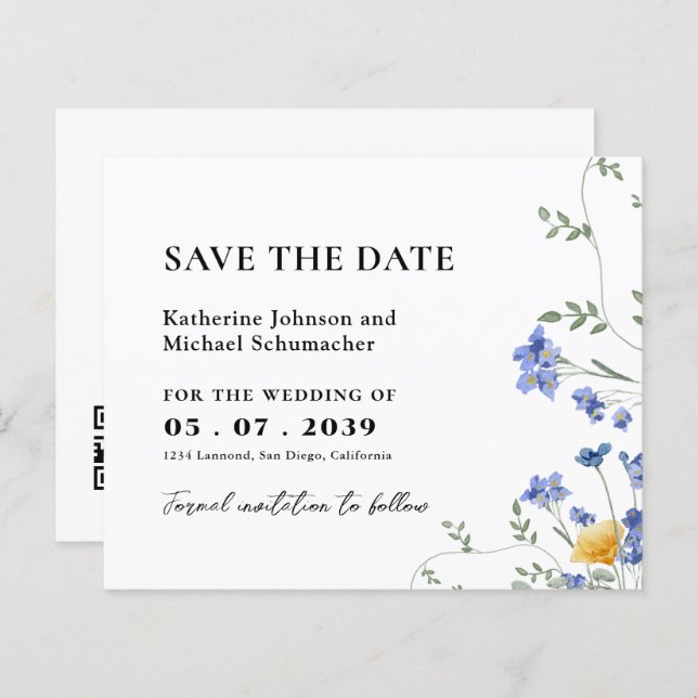 Watercolor Wildflower QRcode Weding A Data (Frente/Verso)