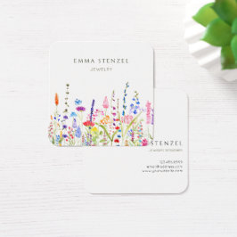 Watercolor Wildflower Square Cartão de visita