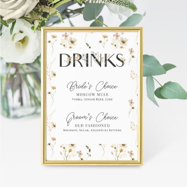 Watercolor Wildflower Wedding Signature Drink Sign (Criador carregado)