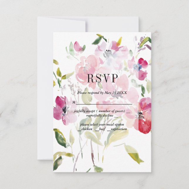 Watercolor Wildflowers Weddinge RSVP Card (Frente)