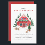 Watercolor Winter Cotage Festa de Natal Convidar<br><div class="desc">Convide familiares e amigos para a sua festa de Natal com este convite de festas de Natal personalizável. Apresenta a cor d'água a cena de inverno de uma casota vermelha,  coelhos e árvores. Este convite de festas de Natal com aquarela é totalmente personalizável. Personalize adicionando seus detalhes.</div>