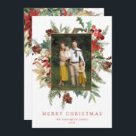 Watercolor Winter Floral Gold Foil Christmas<br><div class="desc">Elegante Watercolor Winter Floral Holiday Christmas Cartão de Natal Floral com a sua dentro fotográfica Foto com o nosso falso quadro de folha de ouro de um verde de inverno rústico, mas elegante, como poinsettia, Holly e pinheiro. As costas têm marfim botânico mais elegante e flores vermelhas. Entre em contato...</div>