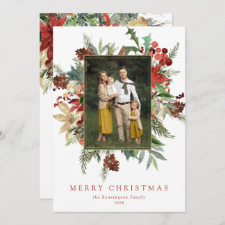 Watercolor Winter Floral Gold Foil Christmas