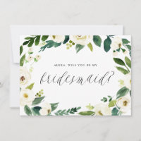 Watercolor Winter Floral Wreath Be My Bridesmaid