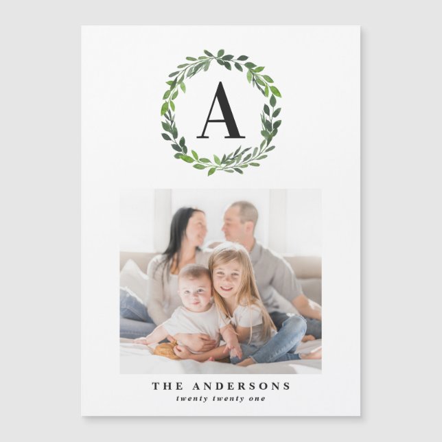 Watercolor wreath one photo initial holiday (Frente)