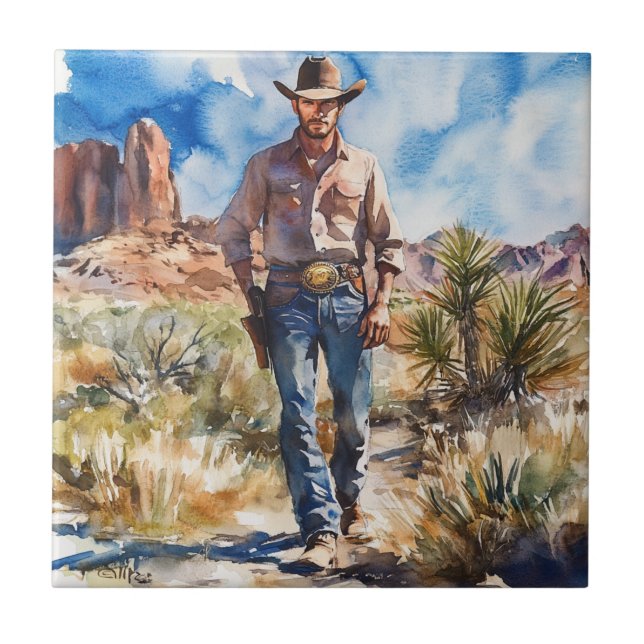 Watercolour Cowboy in Desert (Frente)