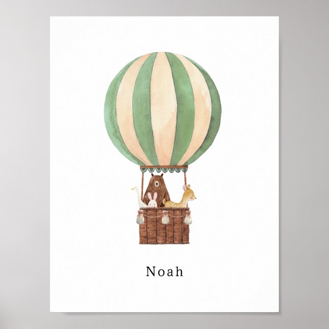 Watercolour Hot Air Balloon Ride Name Poster (Frente)