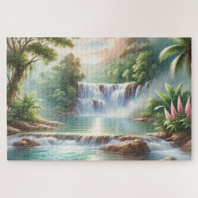 WATERFALL in WATERCOLOR JIGSAW QUEBRA-CABEÇA (Horizontal)