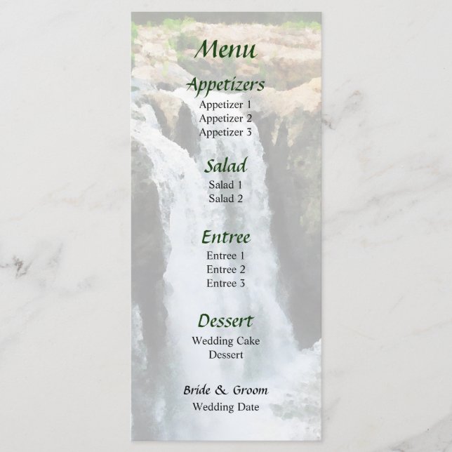 Waterfall Paterson NJ Wedding Menu (Frente)