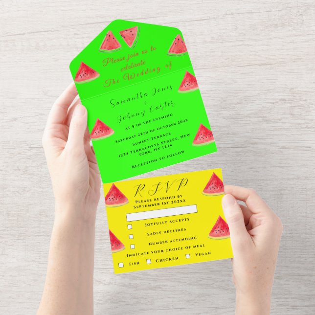 Watermelon Tropical Fruta Trendy Neon Wedding (Aba destacável)