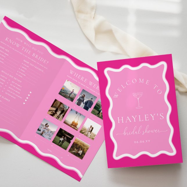 Wave Hot Pink Chá de panela Game e Menu Booklet (Bridal Shower Game and menu Booklet Wave Hot Pink )