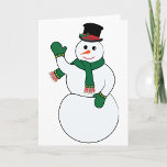 Waving Snowman Saudando Cartões<br><div class="desc">Uma das coisas legal sobre o inverno é ser capaz de fazer um boneco de neve. Esta design é de um boneco de neve particularmente bom. Este boneco de neve está acenando e vestindo um cachecol verde e um chapéu preto. Este design de boneco de neve acenando parece excelente nessas...</div>