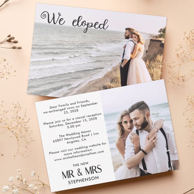 We eloped modern minimalist 2 photo announcement (Criador carregado)