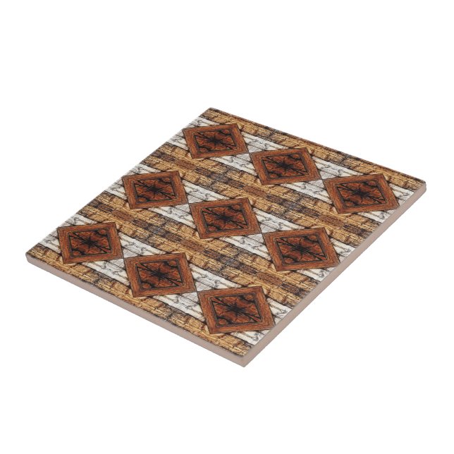 Weathered Wood Planks Diamond Pattern Mixed Media (Lateral)