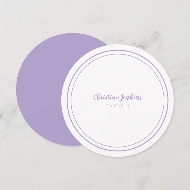 Wedding Custom Guest Lavender Round Place Card (Frente/Verso)