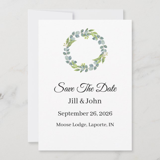 Wedding Eucalyptus Wreath Vertical  Save the Date  (Frente)