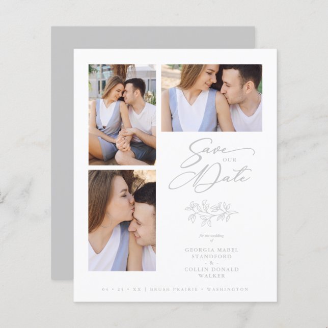 Wedding Grey 3 Photos Collage Budget Branches (Frente/Verso)
