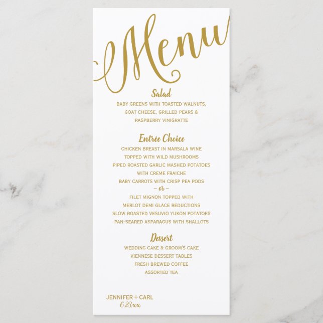 Wedding Menus | Tipografia moderna (Dourada) (Frente)