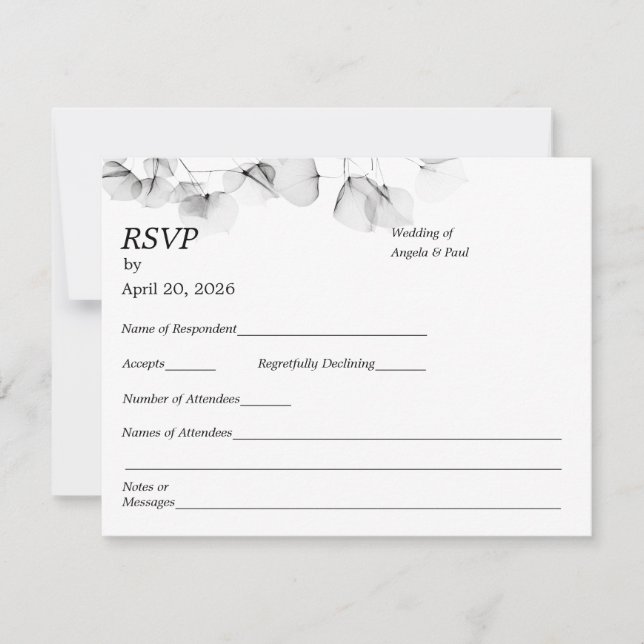 Wedding RSVP Card Soft Leaf Leaves  (Frente)