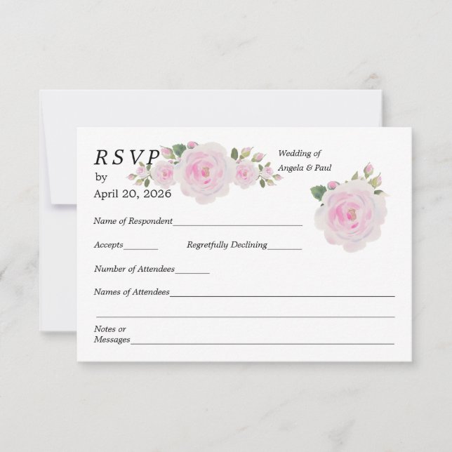 Wedding RSVP Card Soft Pink Roses  (Frente)