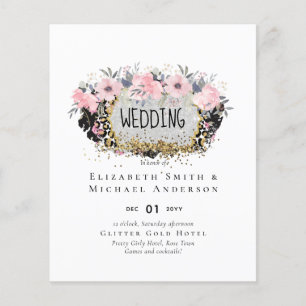 WEDDING - Silver Rosegold Floral Girly Glitter