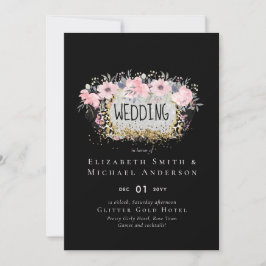 WEDDING - Silver Rosegold Floral Girly Glitter