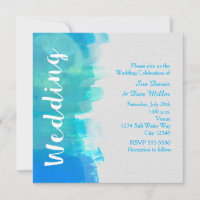 WEDDING Watercolor Beach, Convite Azul Tropical