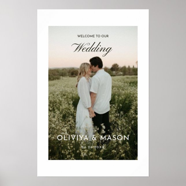 Wedding Welcome Sign Poster with Photo White (Frente)