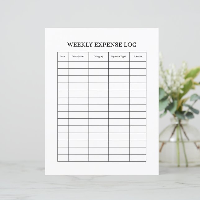 WEEKLY EXPENSE LOG (Em pé/Frente)