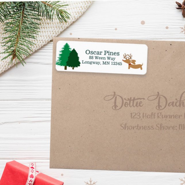 Weendeer Dachshund Endereço de Natal Etiquetas (Dachshund forest trees return address labels)