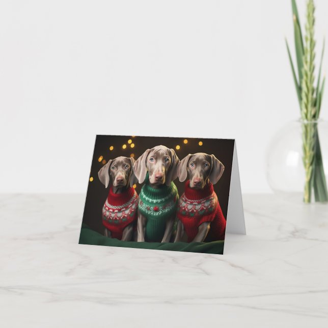 Weimaraner Puppies Cartão de Natal (Frente)