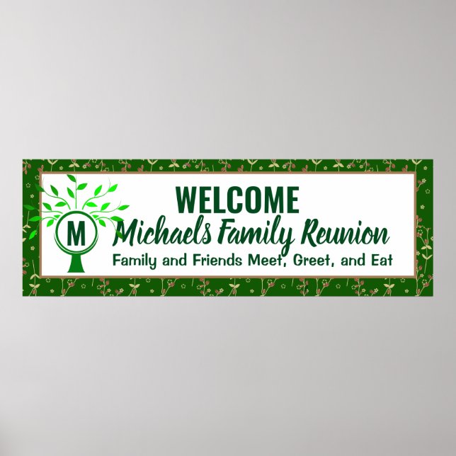 Welcome Monogram Family Tree Reunion Poster (Frente)
