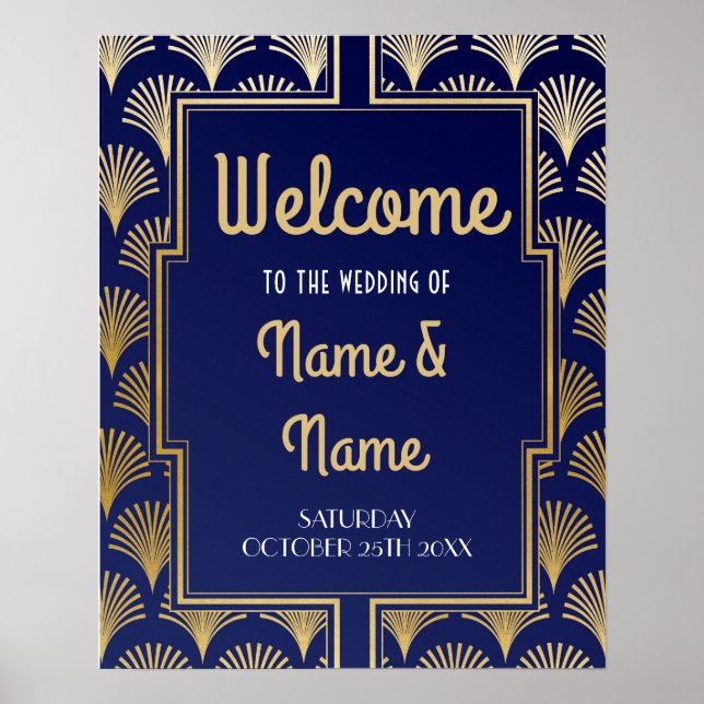 Welcome Poster Gatsby Art Deco Gold Wedding Poster (Frente)