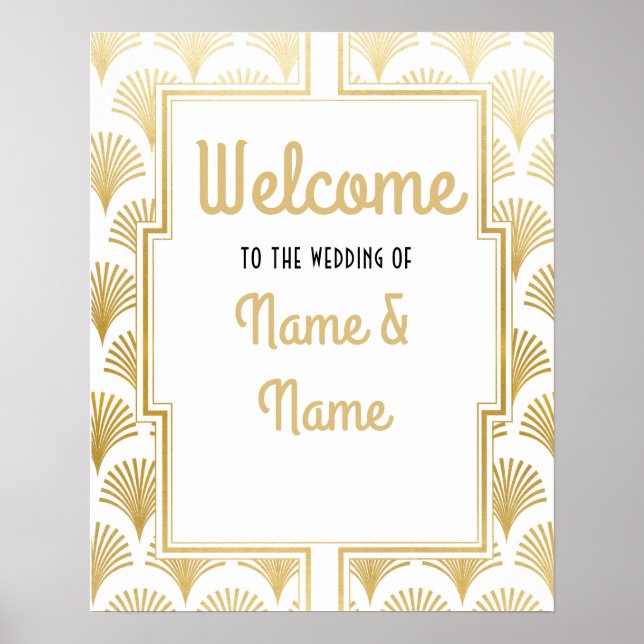 Welcome Poster Gatsby Art Deco Gold Wedding Poster (Frente)