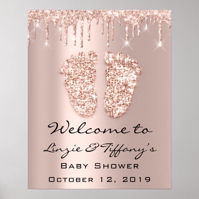 Welcome Poster Rose Drips Baby Shower Girl Boy (Frente)