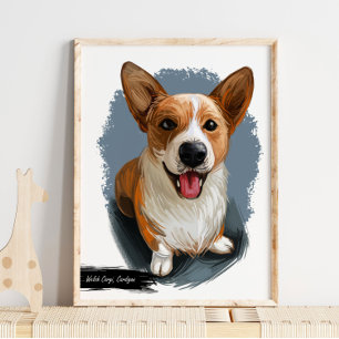 Welsh Cardigan Corgi Dog Portrait   Impressão de p