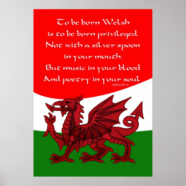 Welsh Poem Poster - Impressão Welsh Dragon (Frente)